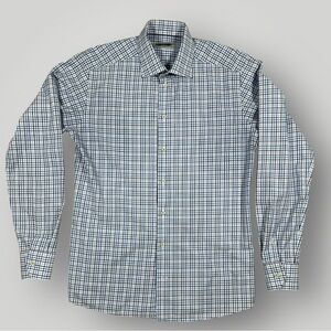 ETON Slim Fit Dress Shirt Blue Plaid size 16/41 Luxury European Button Down